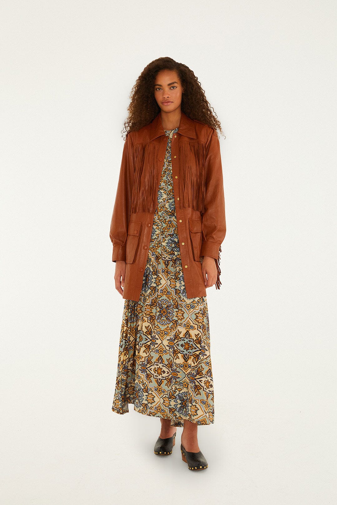 Brown Fringes Leather Coat - Image 3
