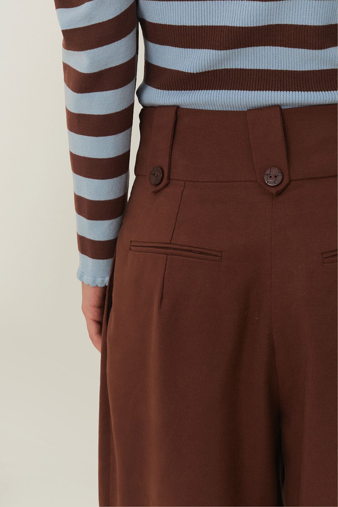 Brown High Waist Buttoned Cuff Pants - Image 4