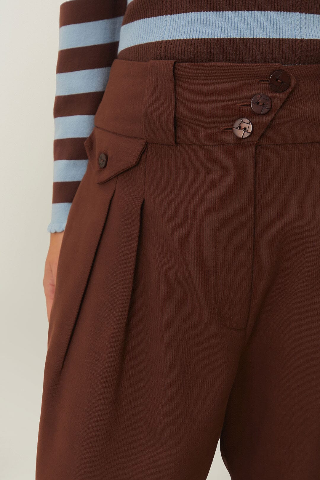 Brown High Waist Buttoned Cuff Pants - Image 6