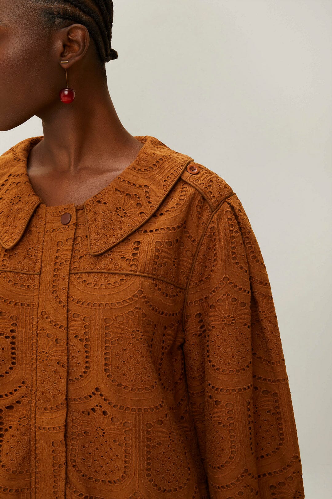 Brown Pinapple Eyelet Bomber Jacket - Image 2