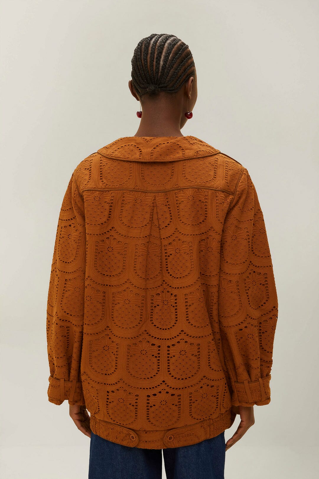 Brown Pinapple Eyelet Bomber Jacket - Image 3