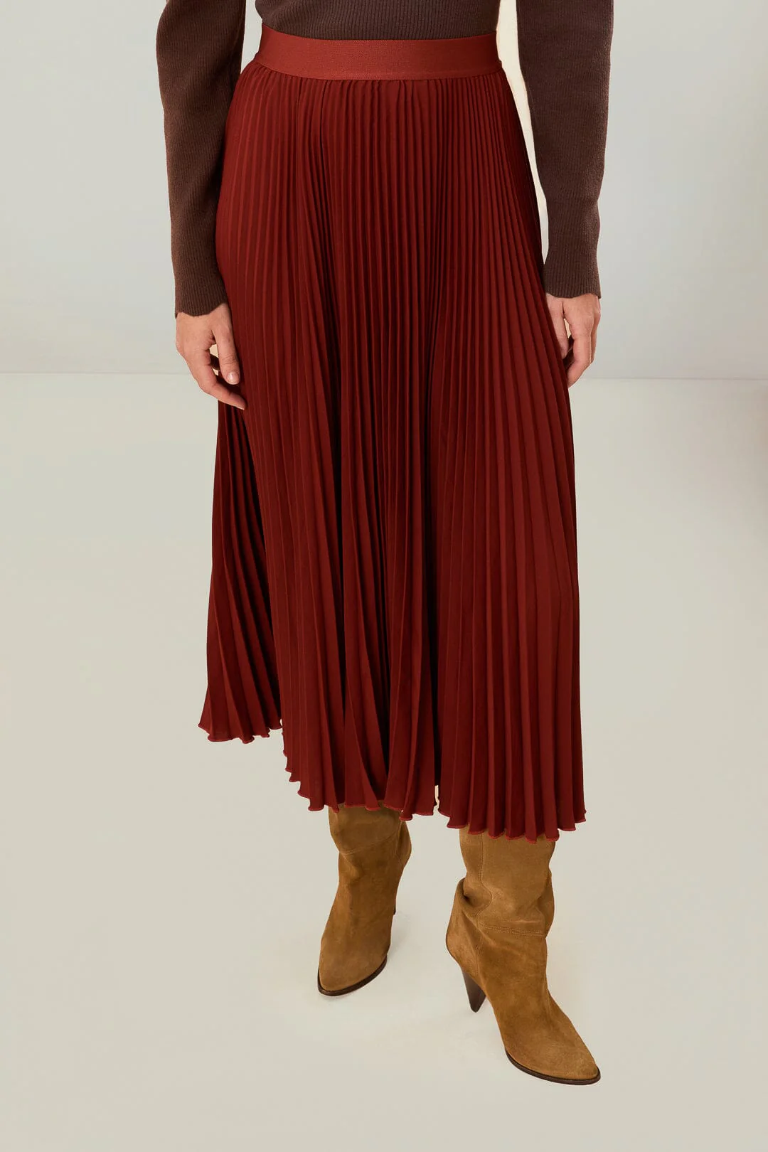 Brown Pleated Maxi Skirt - Image 3