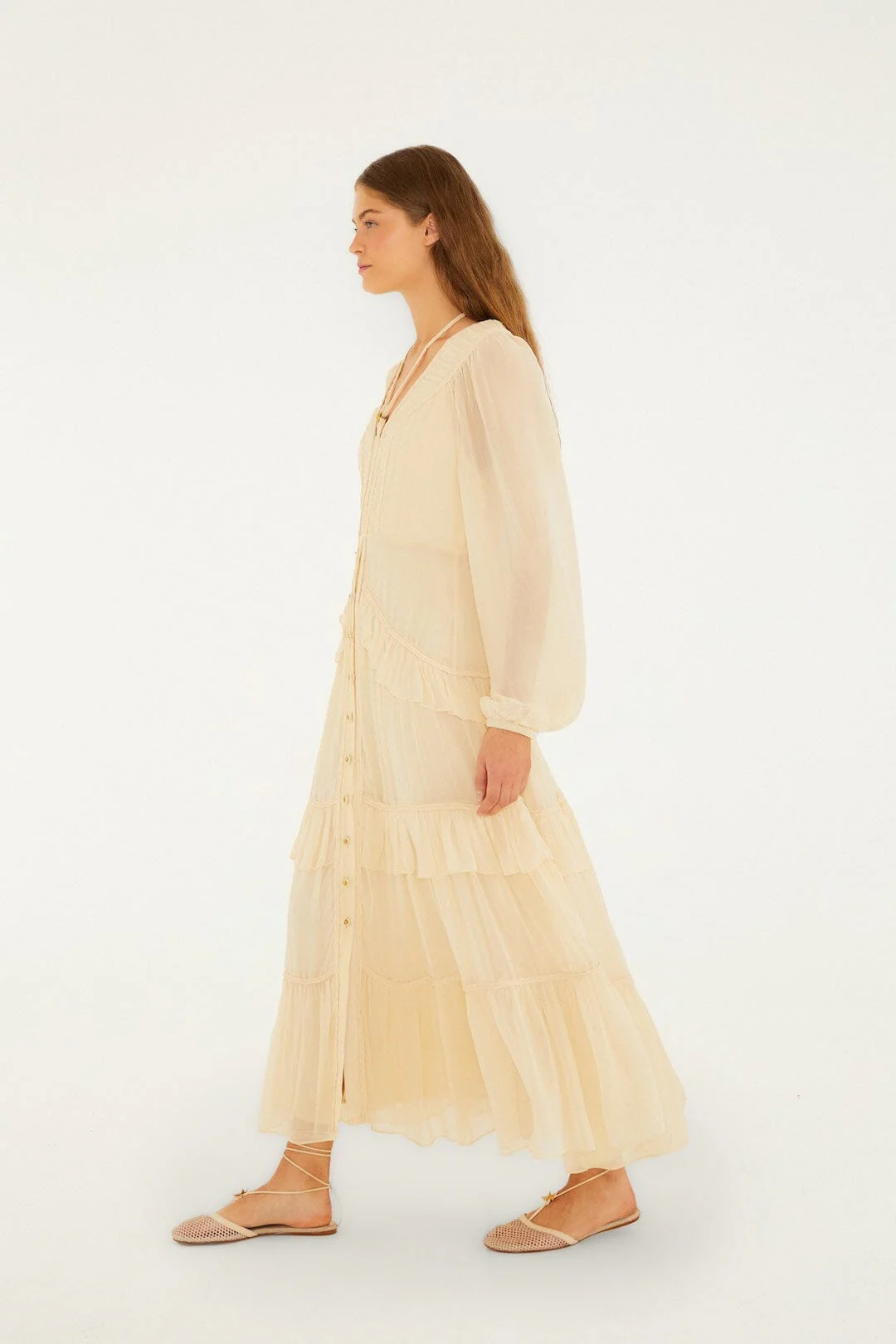 Butter Yellow Ruffled Buttoned Maxi Dress - Image 4