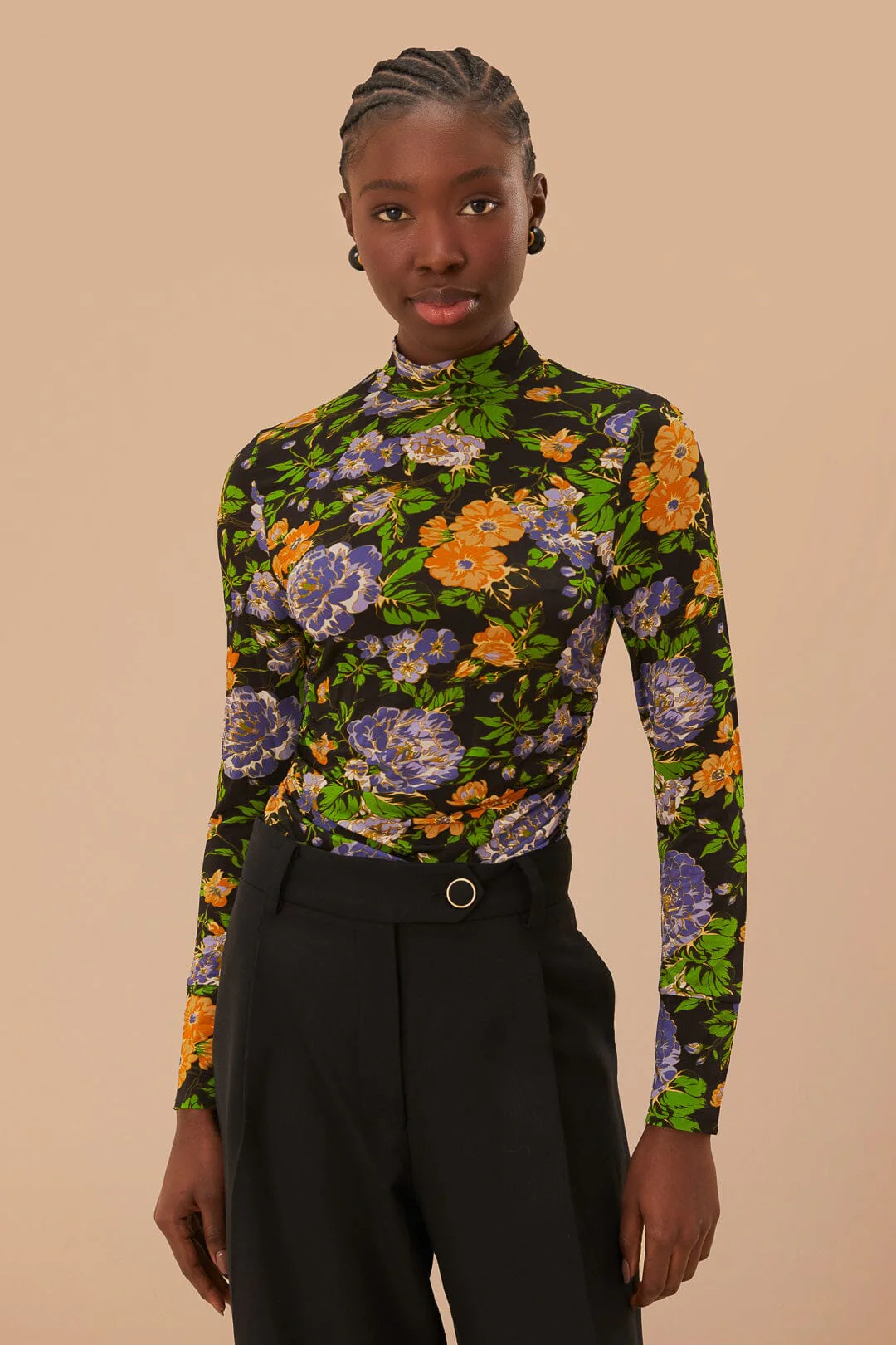 Capri Floral Black Jersey Blouse - Image 2