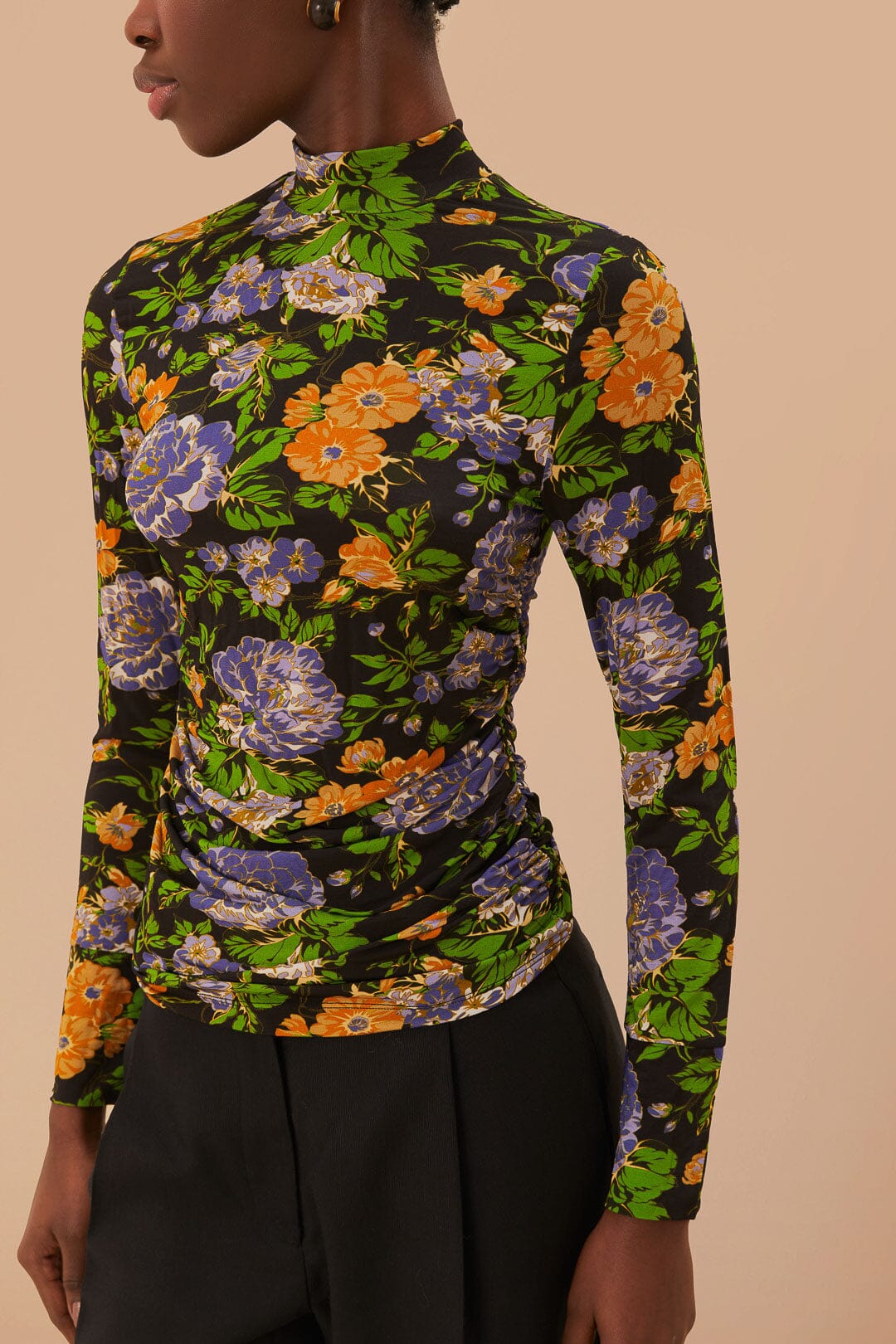 Capri Floral Black Jersey Blouse - Image 3