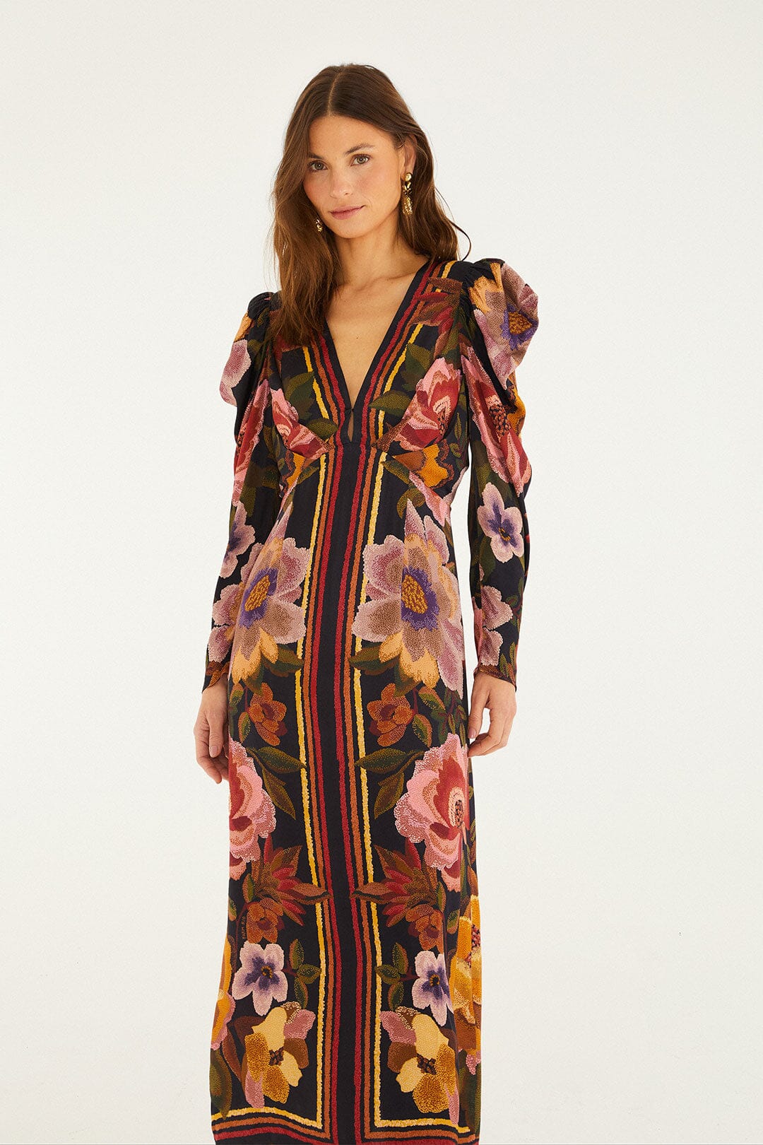 Black Chenille Flowers Lenzing™ Ecovero™ Viscose Midi Dress - Image 3