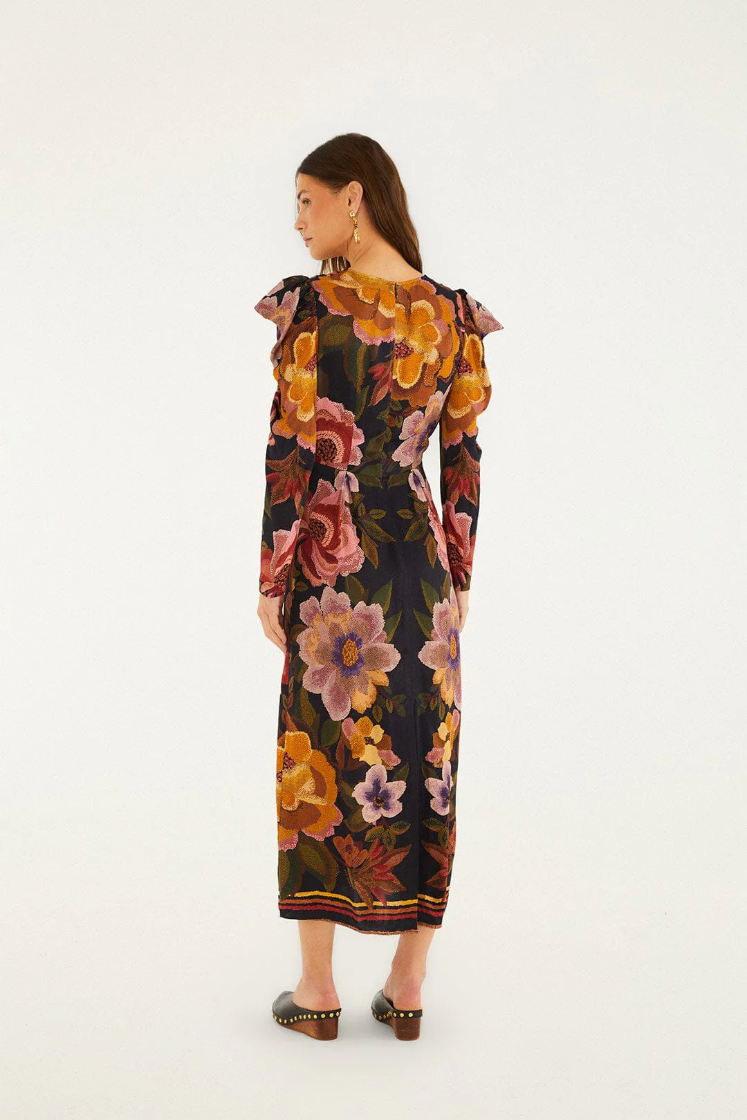 Black Chenille Flowers Lenzing™ Ecovero™ Viscose Midi Dress - Image 4
