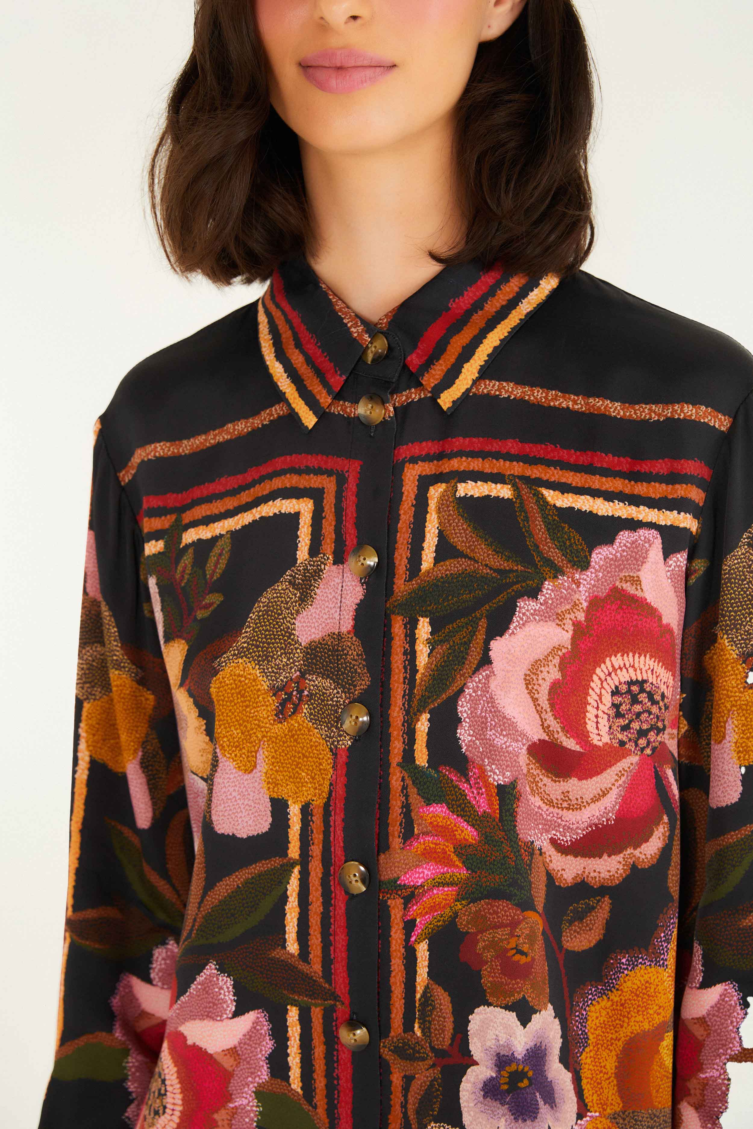 Black Chenille Flowers Lenzing™ Ecovero™ Viscose Shirt - Image 3