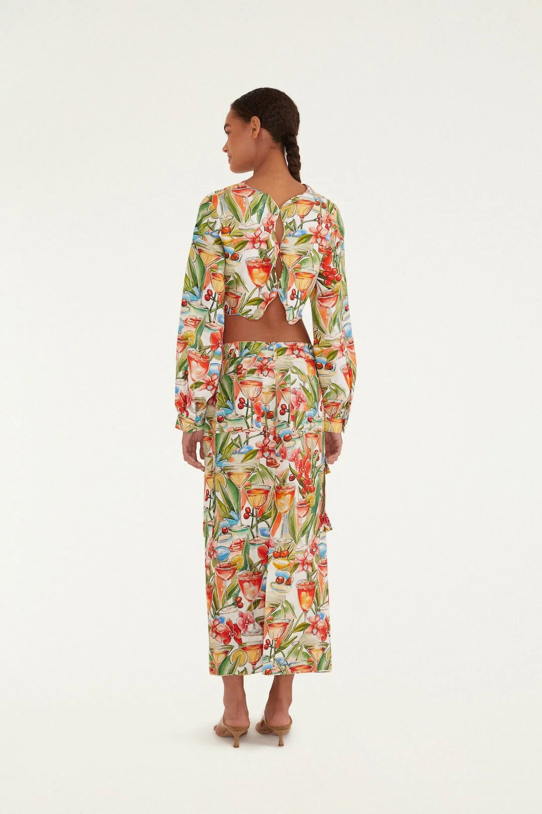 Off-White Sand Cocktail Euroflax™ Premium Linen Midi Skirt - Image 3
