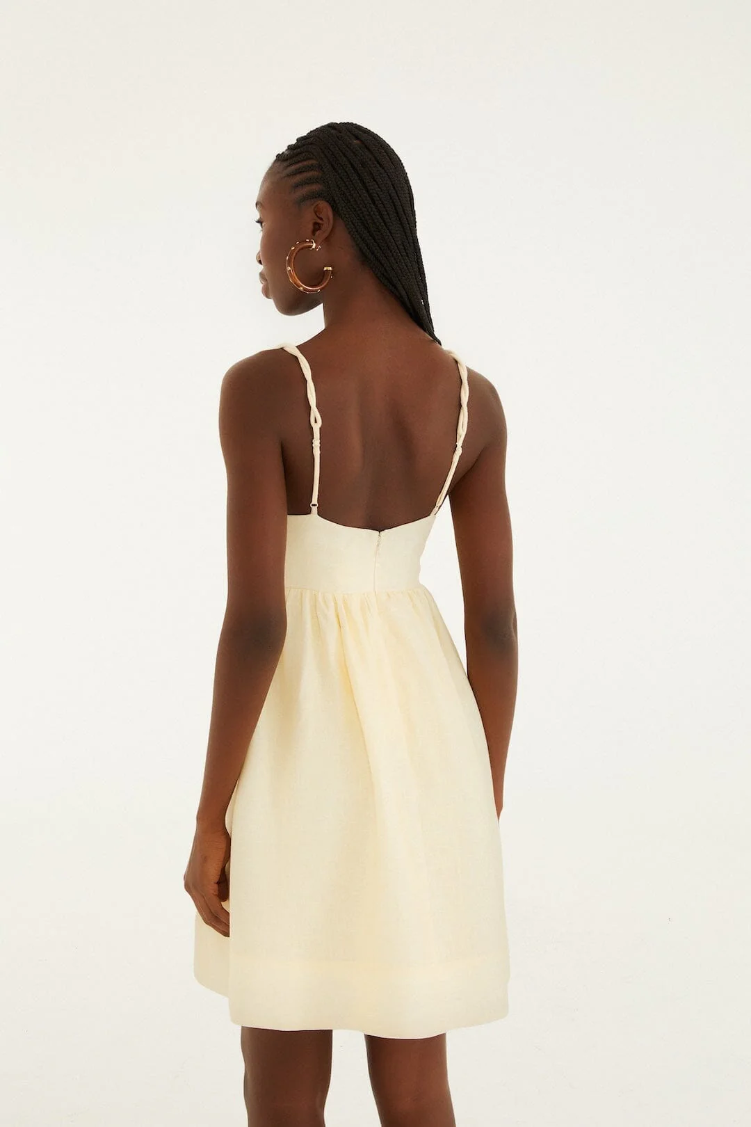 Off-White Coconut Tree Embroidered Euroflax™ Premium Linen Mini Dress - Image 3