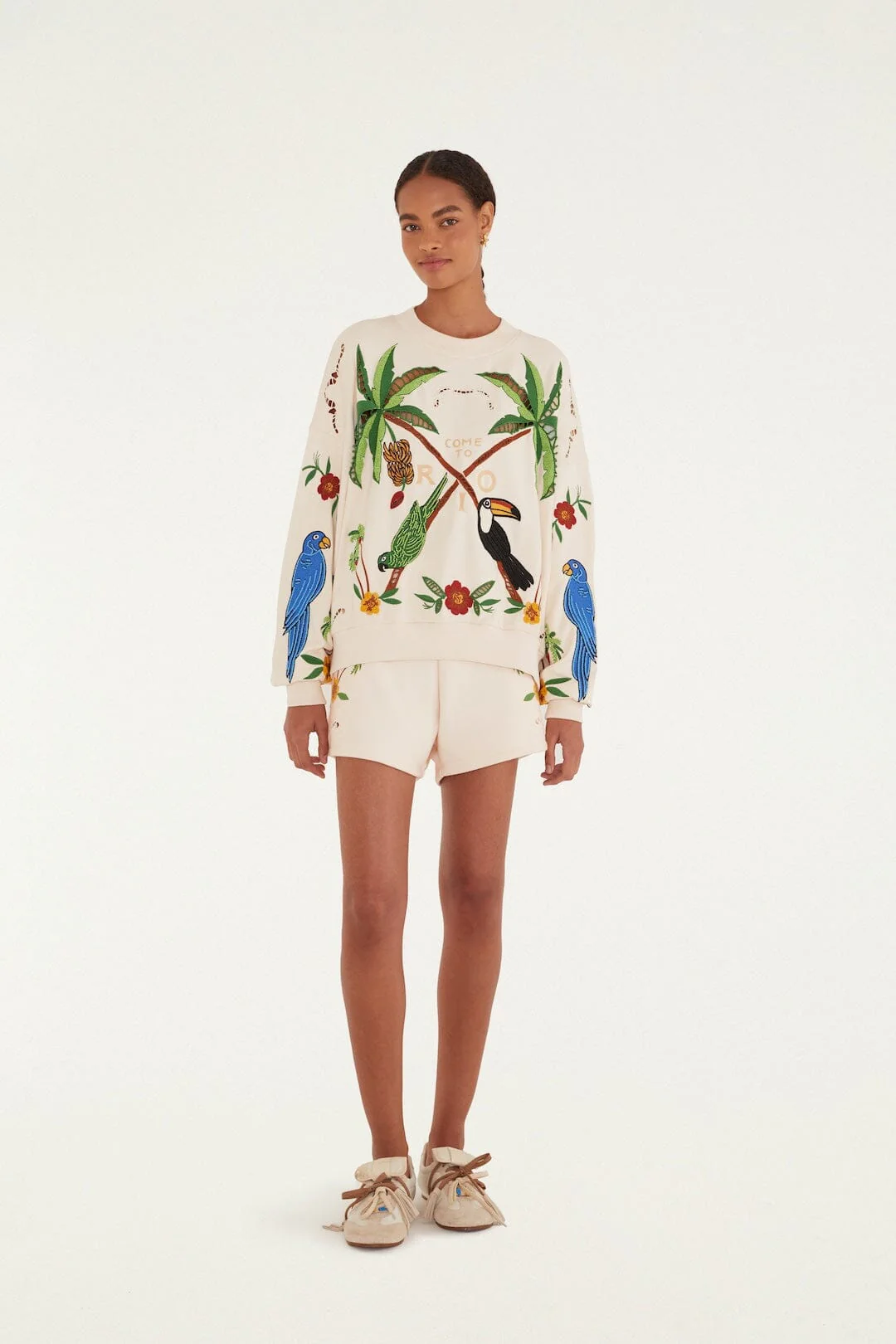 Off-White Coconut Trees Come To Rio Embroidered Shorts - Image 4