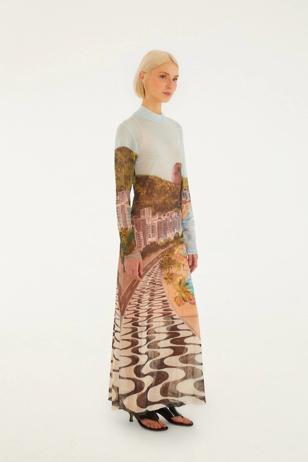 Multicolor Copacabana Beach Long Sleeve Maxi Dress - Image 5