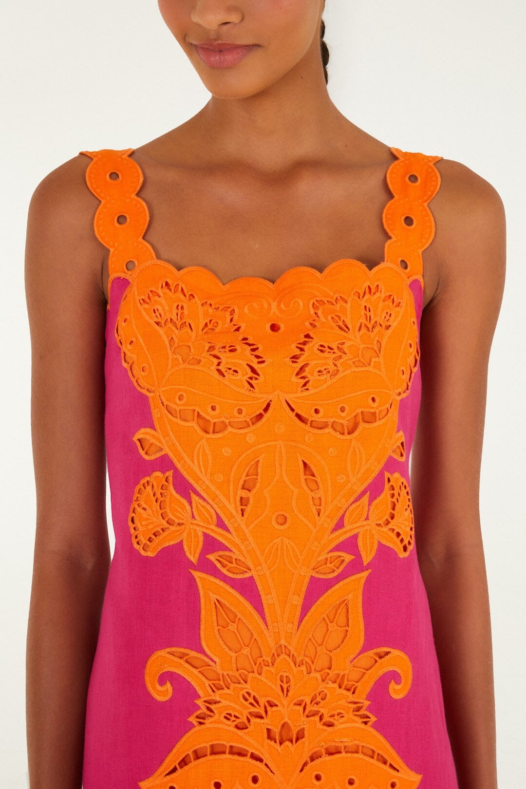 Pink Cutwork Euroflax™ Premium Linen Midi Dress - Image 2