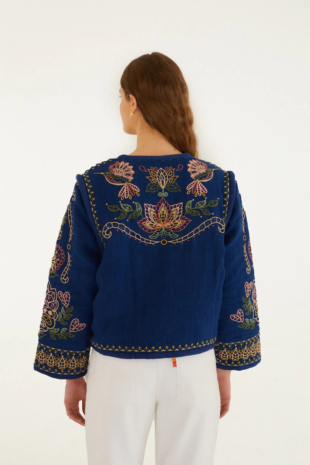Dark Blue Embroidered Pockets Richelieu Jacket - Image 3