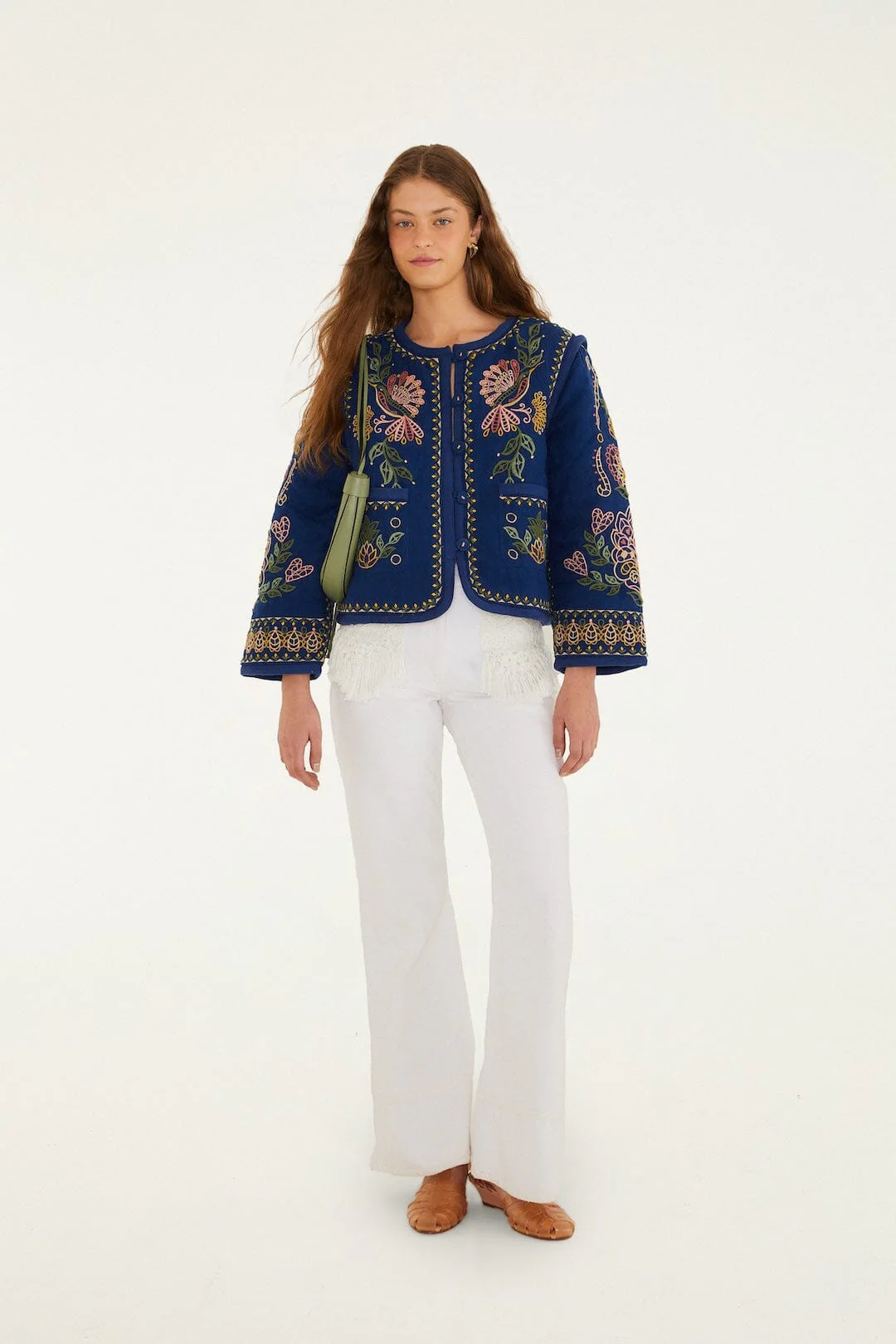 Dark Blue Embroidered Pockets Richelieu Jacket - Image 4