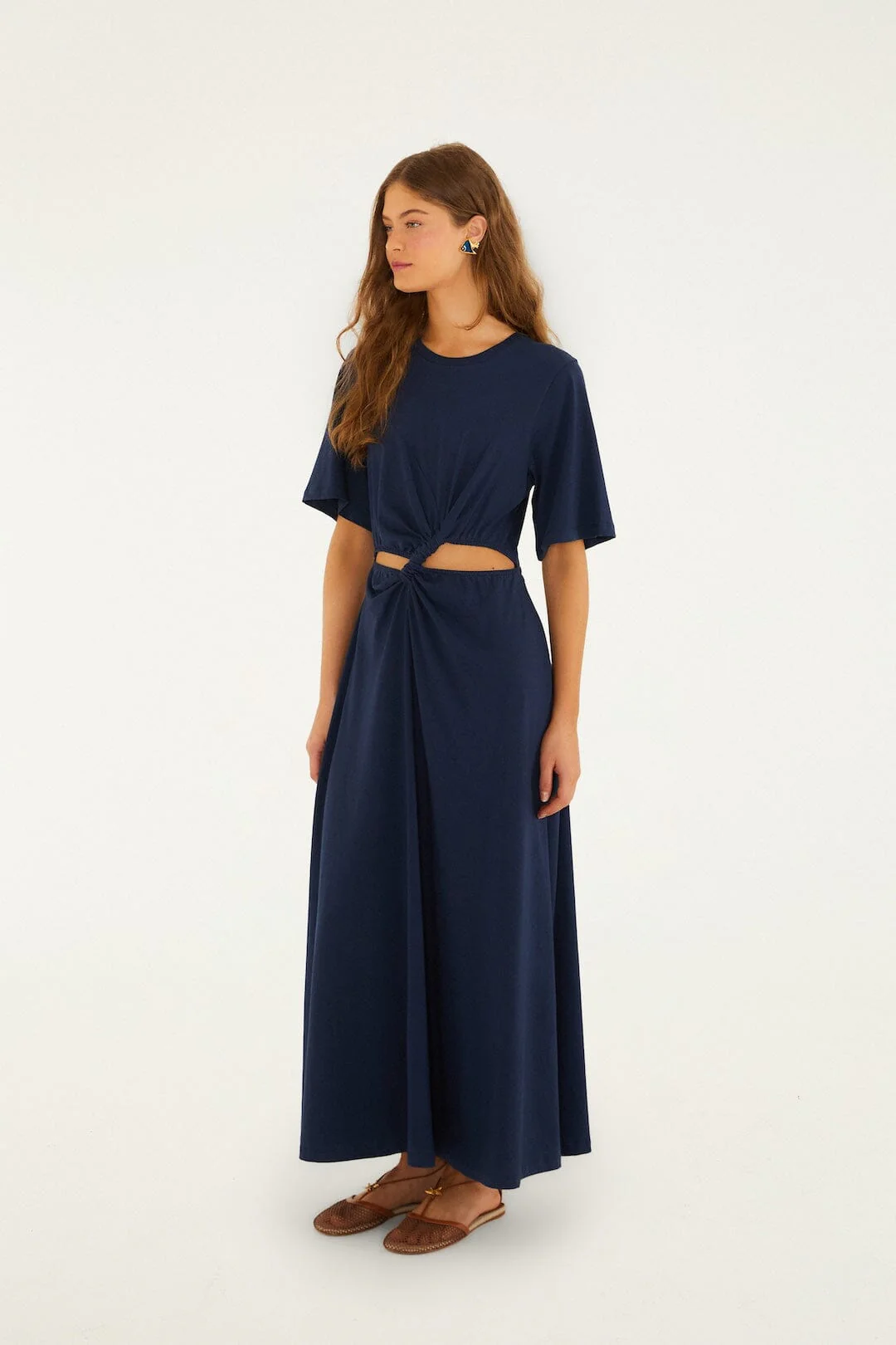 Dark Blue Cut-Out Short Sleeve Maxi Dress - Image 4