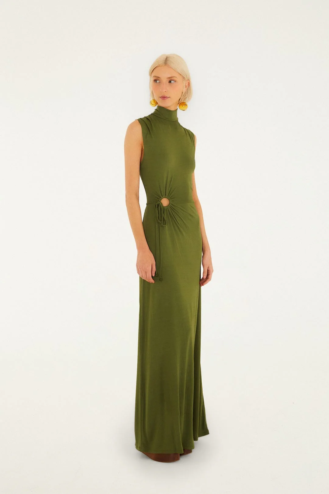 Dark Green High Neck Cut-Out Maxi Dress - Image 5