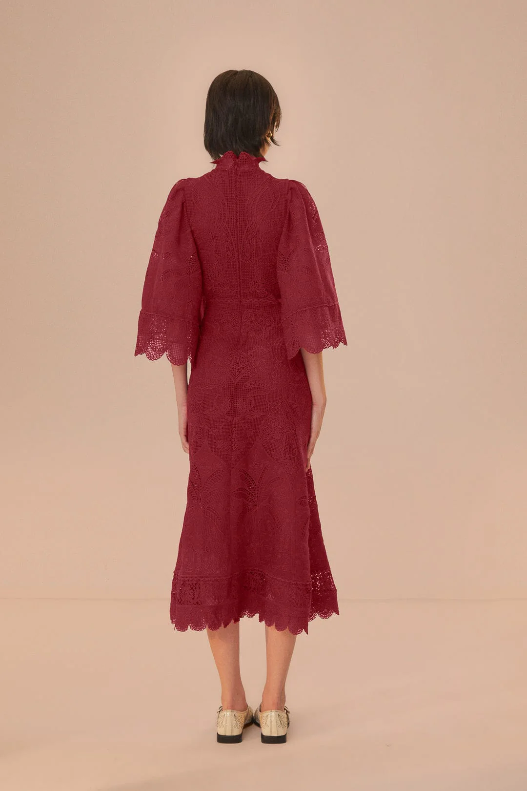 Dark Magenta Guipire Cut-Out Midi Dress - Image 4