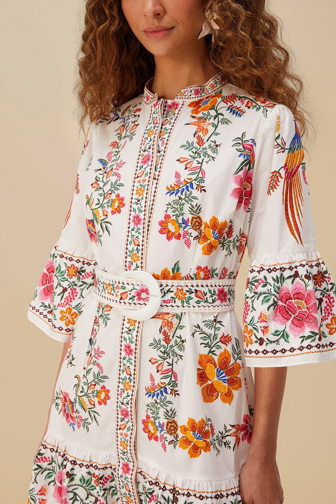 Off-White Delicate Forest Scarves Organic Cotton Mini Dress - Image 4