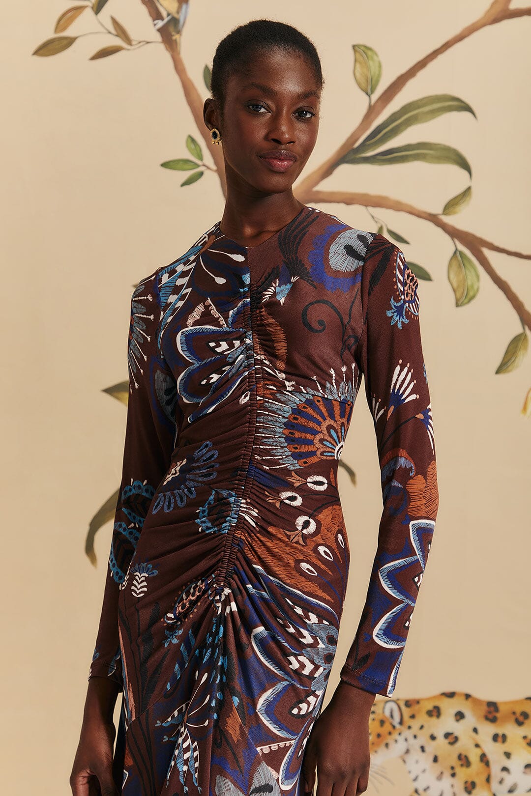 Brown Delicate Garden Long Sleeve Maxi Dress - Image 5