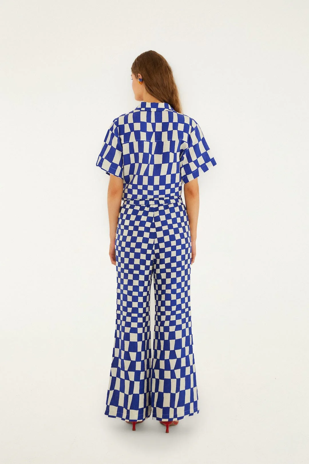 Blue Dream Checkered Lenzing™ Ecovero™ Euroflax™ Pants - Image 3