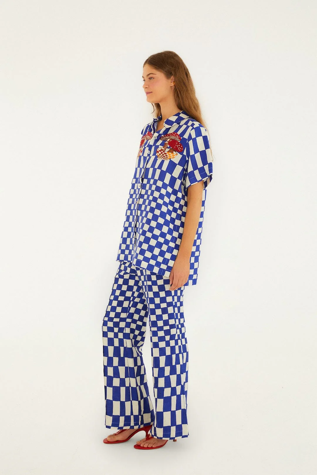 Blue Dream Checkered Lenzing™ Ecovero™ Euroflax™ Pants - Image 5