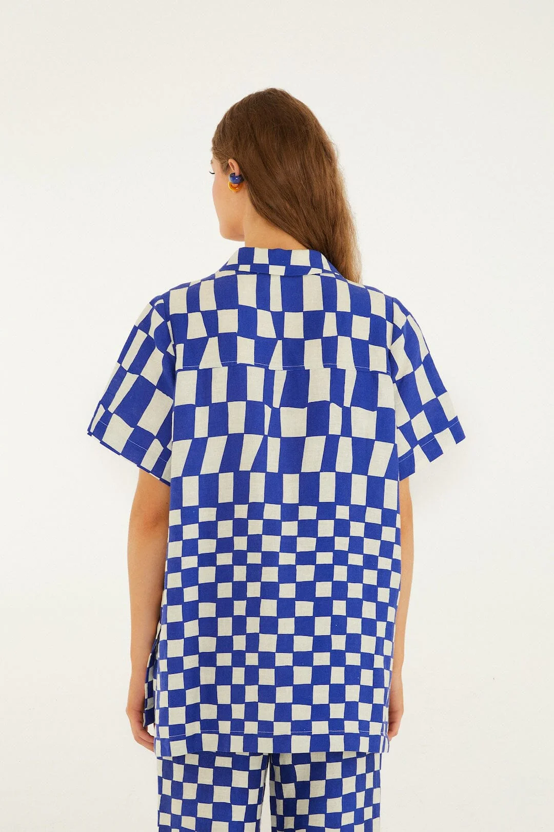 Blue Dream Checkered Short Sleeve Lenzing™ Ecovero™ Euroflax™ Shirt - Image 3