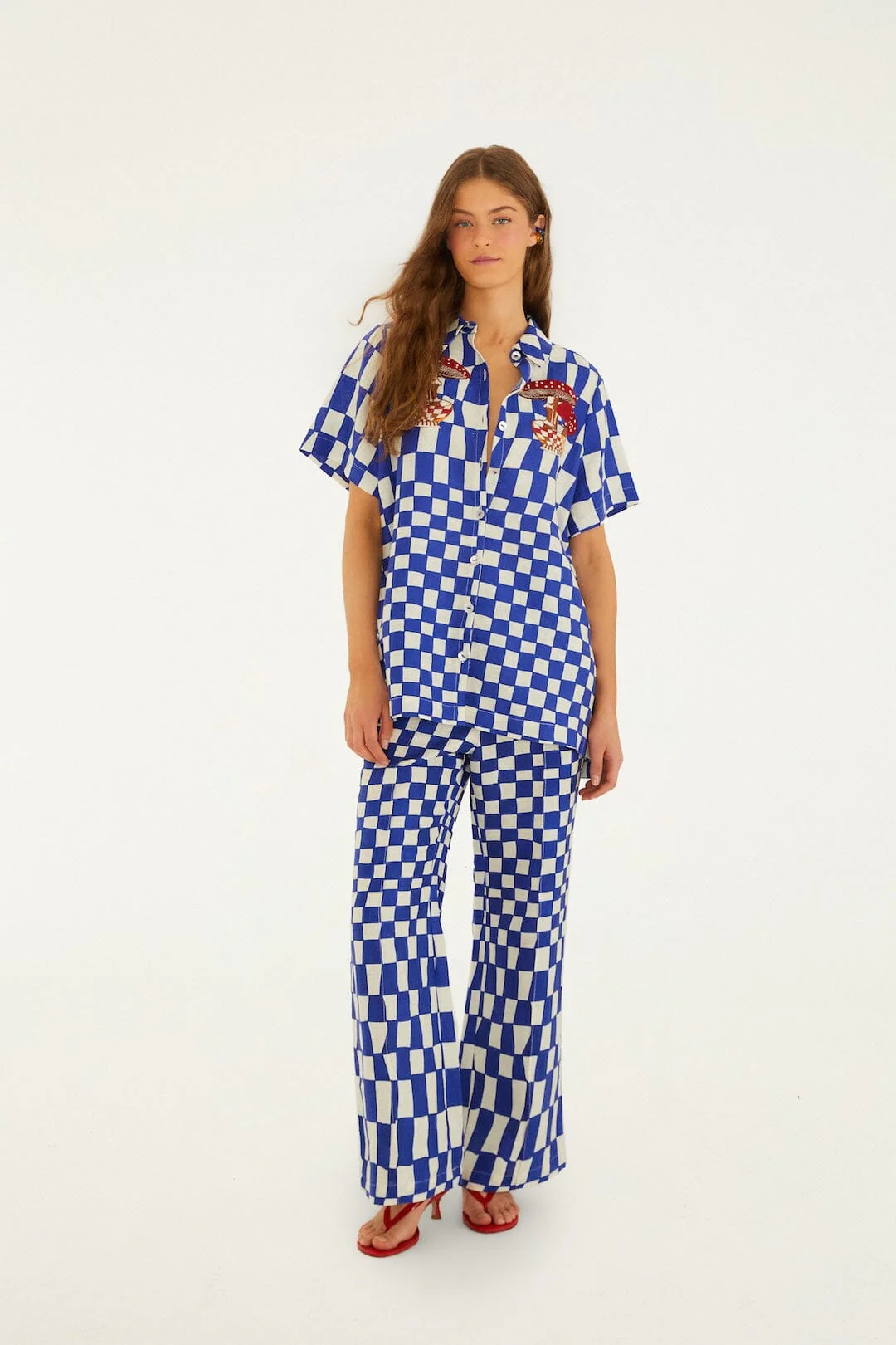 Blue Dream Checkered Short Sleeve Lenzing™ Ecovero™ Euroflax™ Shirt - Image 4