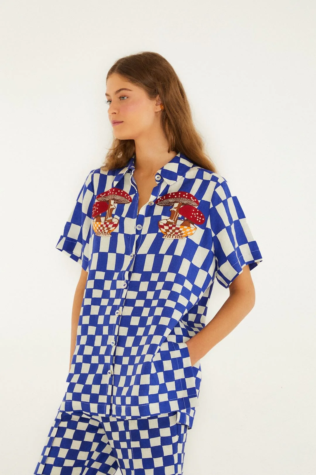 Blue Dream Checkered Short Sleeve Lenzing™ Ecovero™ Euroflax™ Shirt - Image 5