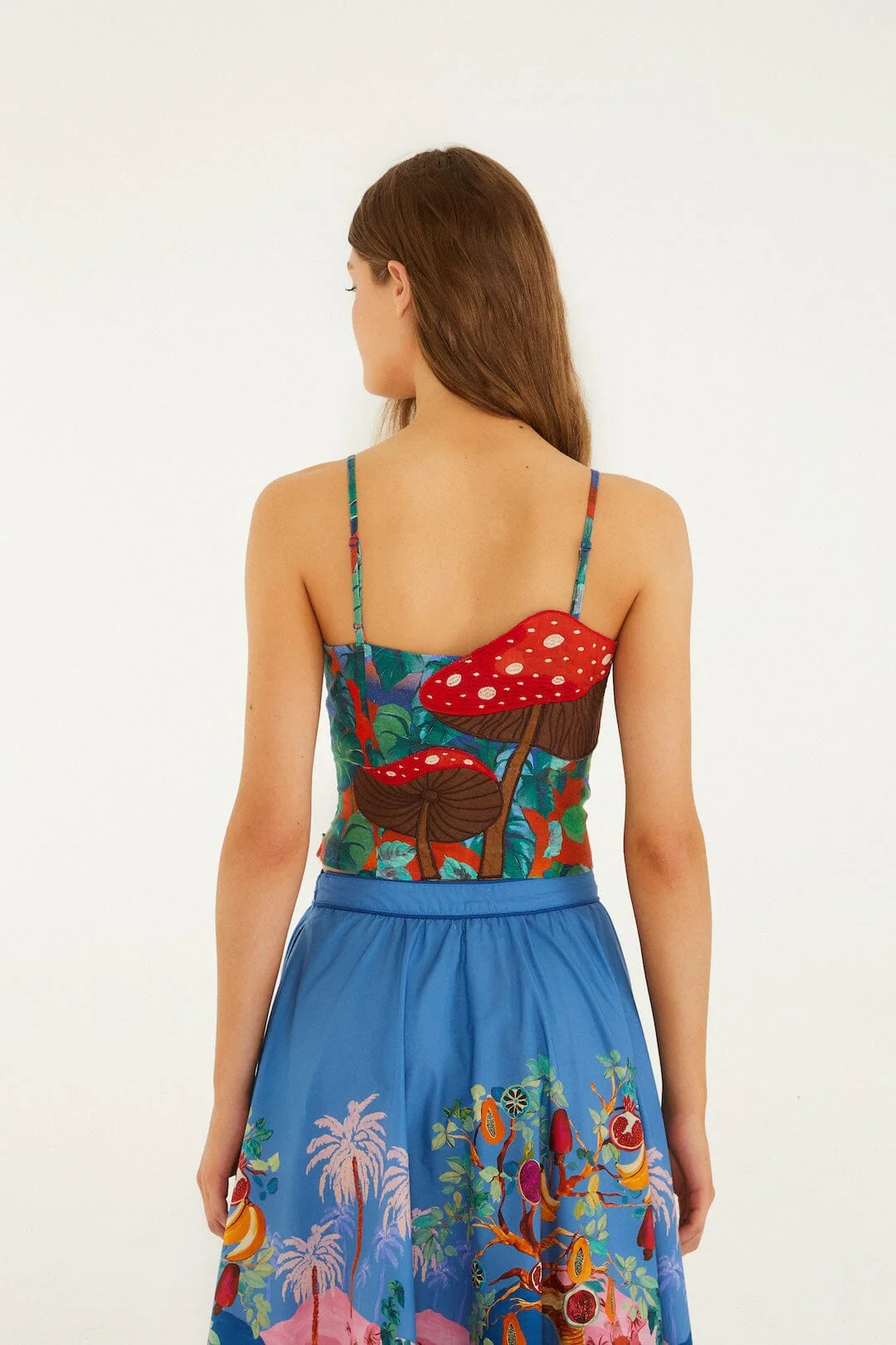 Mushroom Dream Landscape Embroidered Sleeveless Euroflax™ Premium Linen Top - Image 3