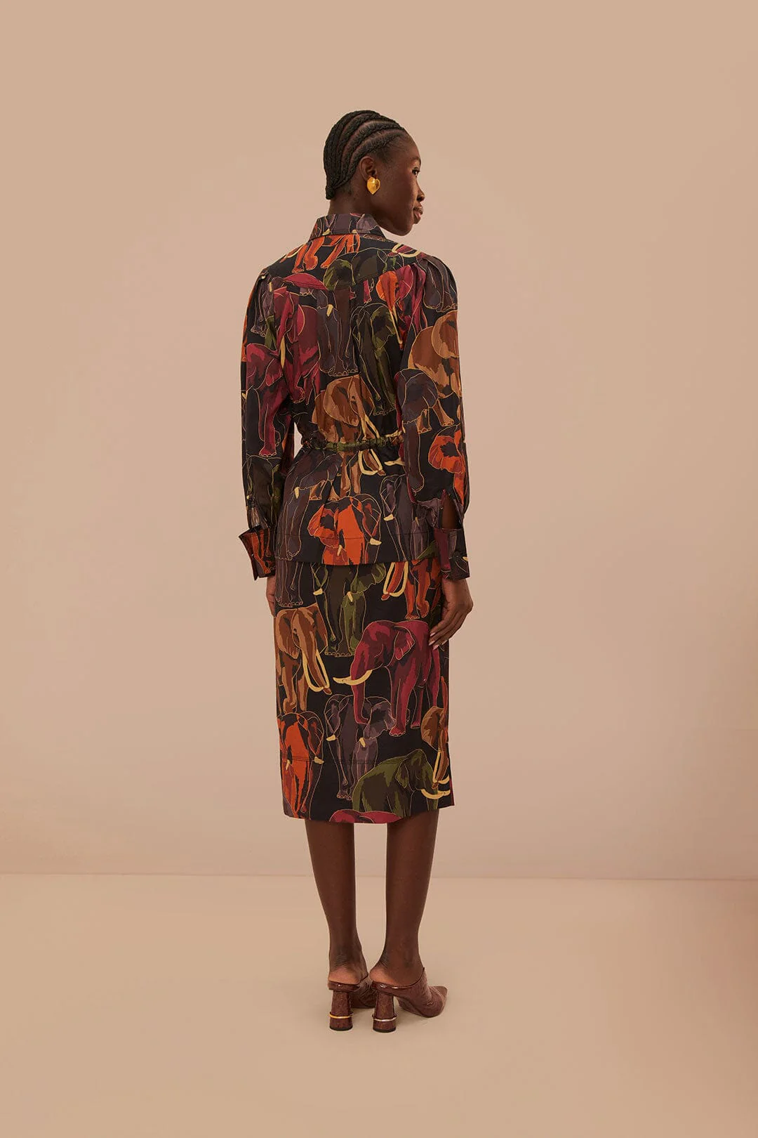 Brown Elephants Long Sleeve Midi Dress - Image 4