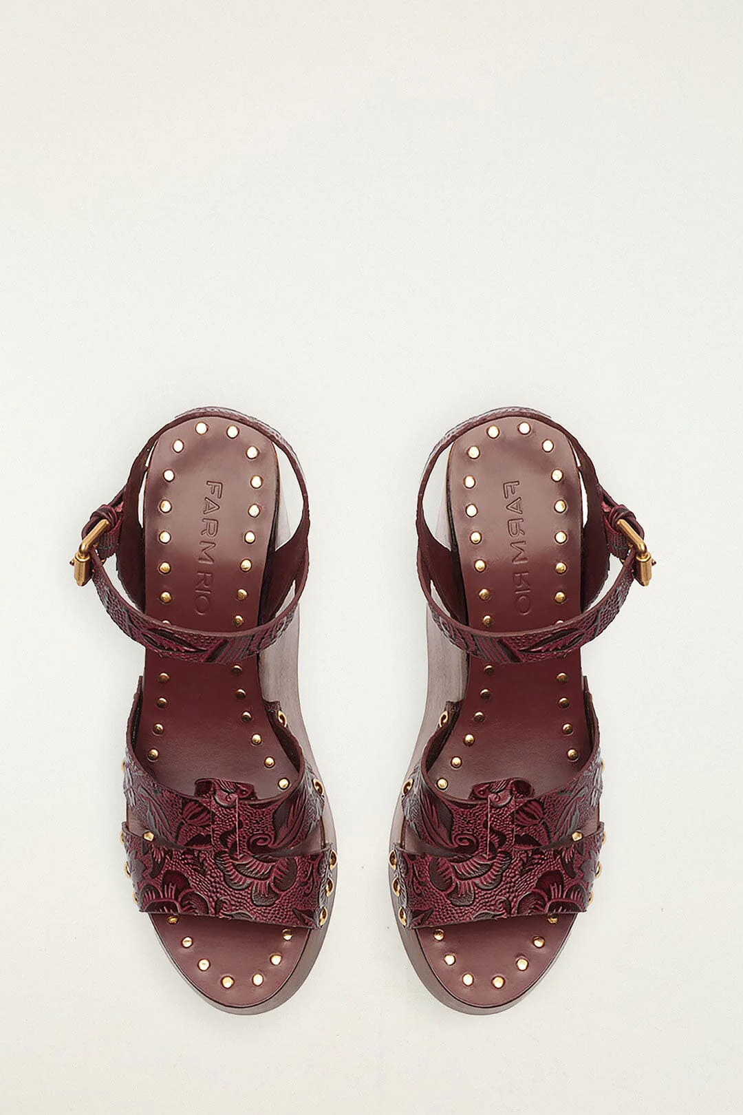 Brown Studded Embossed Wedge Sandal - Image 3