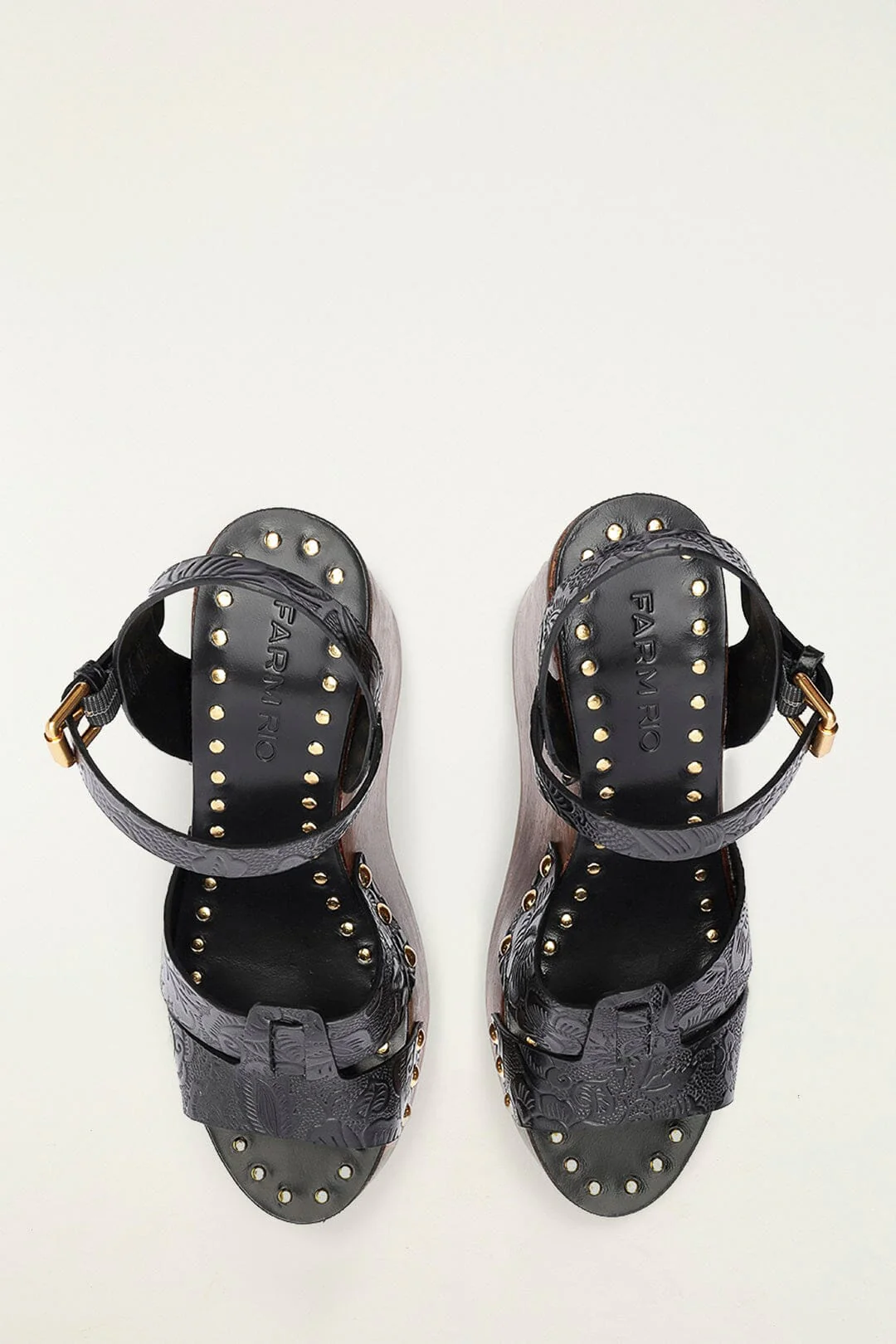 Black Studded Embossed Wedge Sandal - Image 3