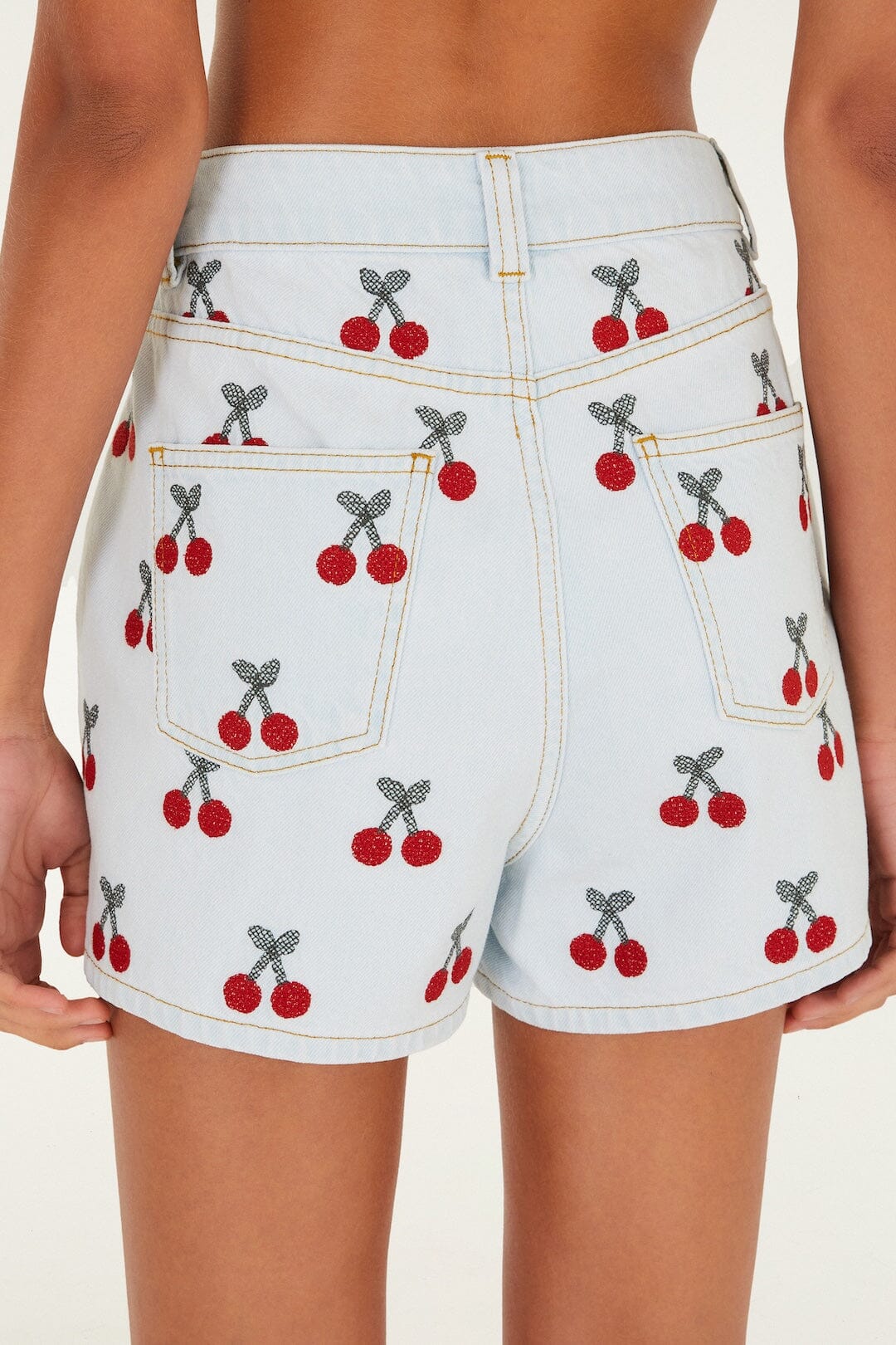 Embroidered Cherry Denim Shorts - Image 3