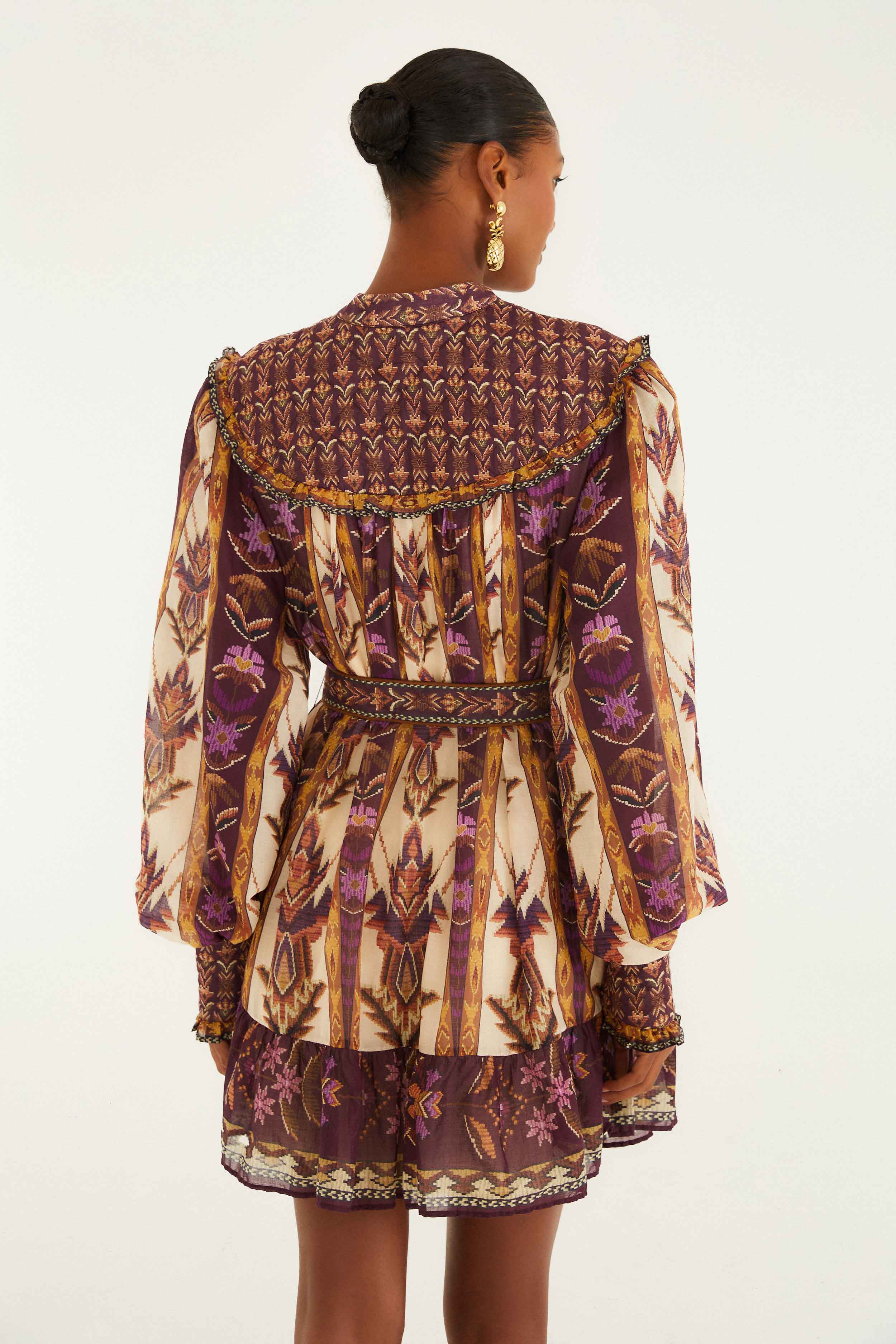 Sand Embroidered Tapestry Long Sleeve Mini Dress - Image 4