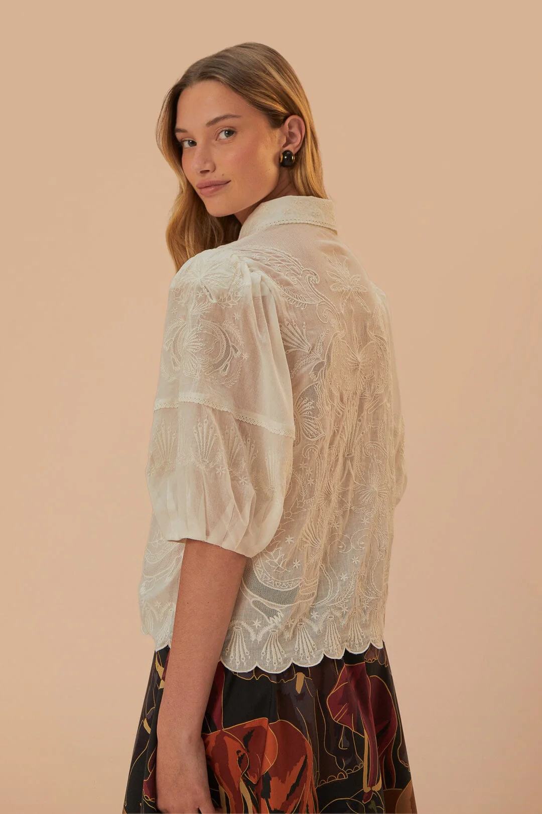 White Embroidered Short Sleeve Blouse - Image 4