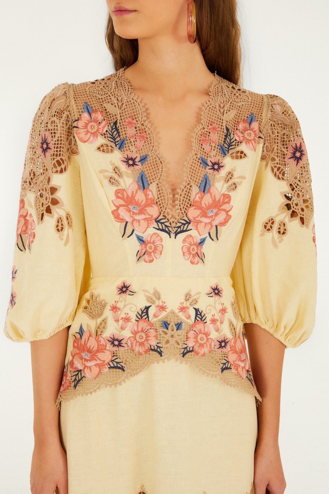 Butter Yellow Embroidered Lenzing™ Ecovero™ Euroflax™ Midi Dress - Image 4