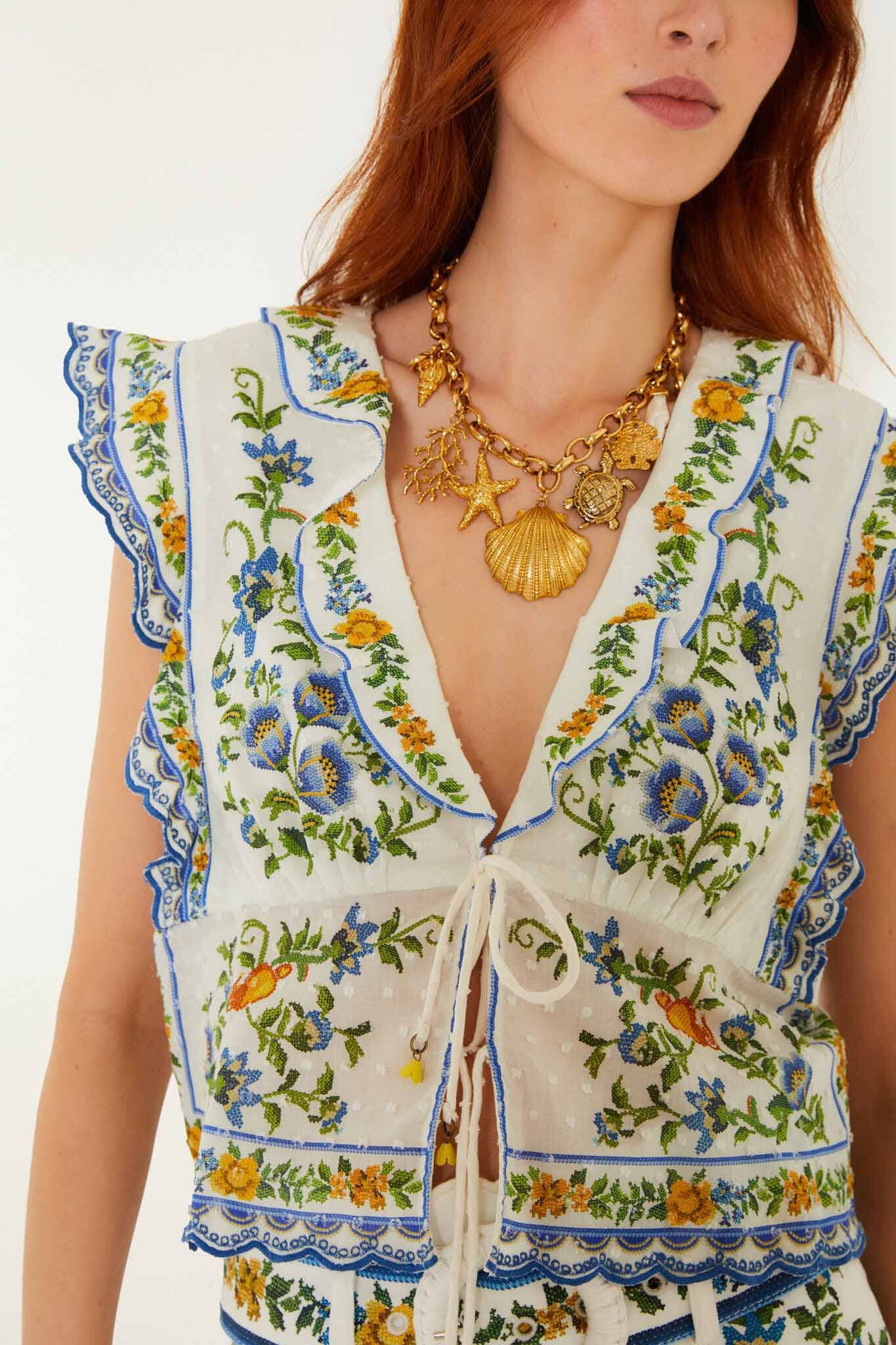 Off-White Emily Floral Tapestry Drawstring Blouse - Image 5