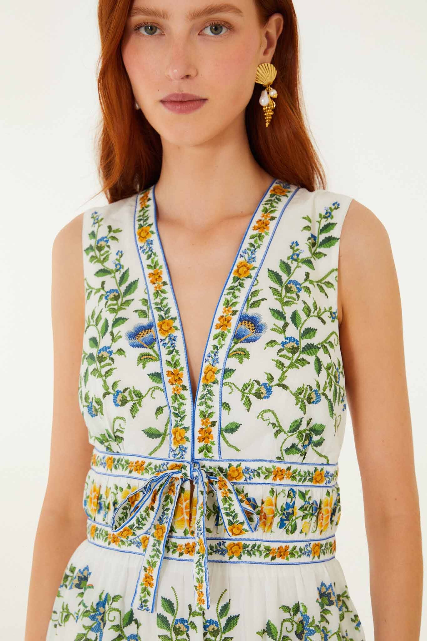 Off-White Emily Floral Tapestry Ruffled Mini Dress - Image 4