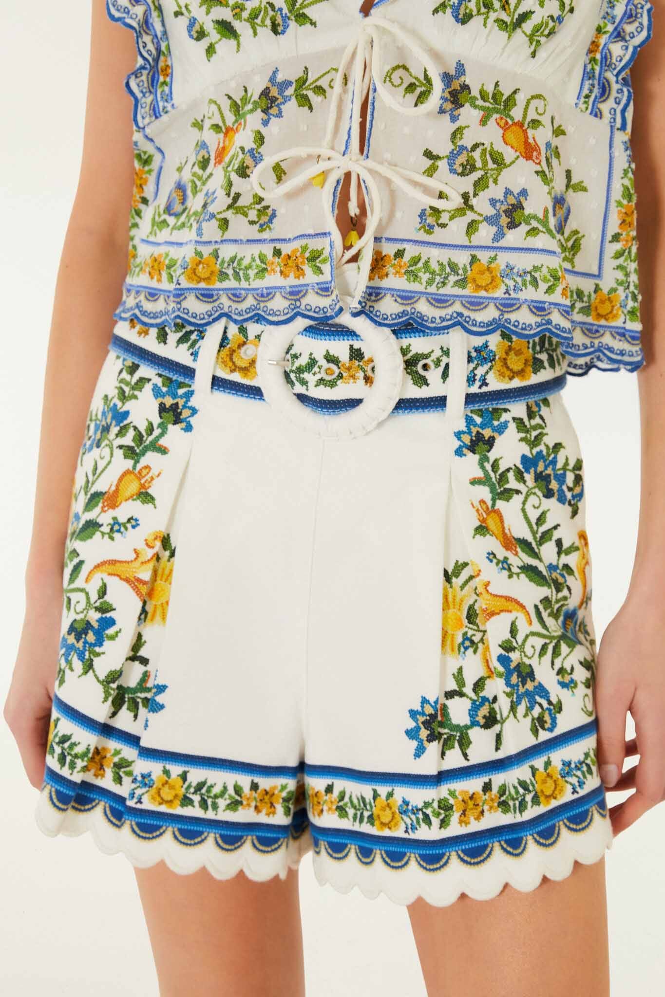 Off-White Emily Floral Tapestry Belted Shorts - Image 3