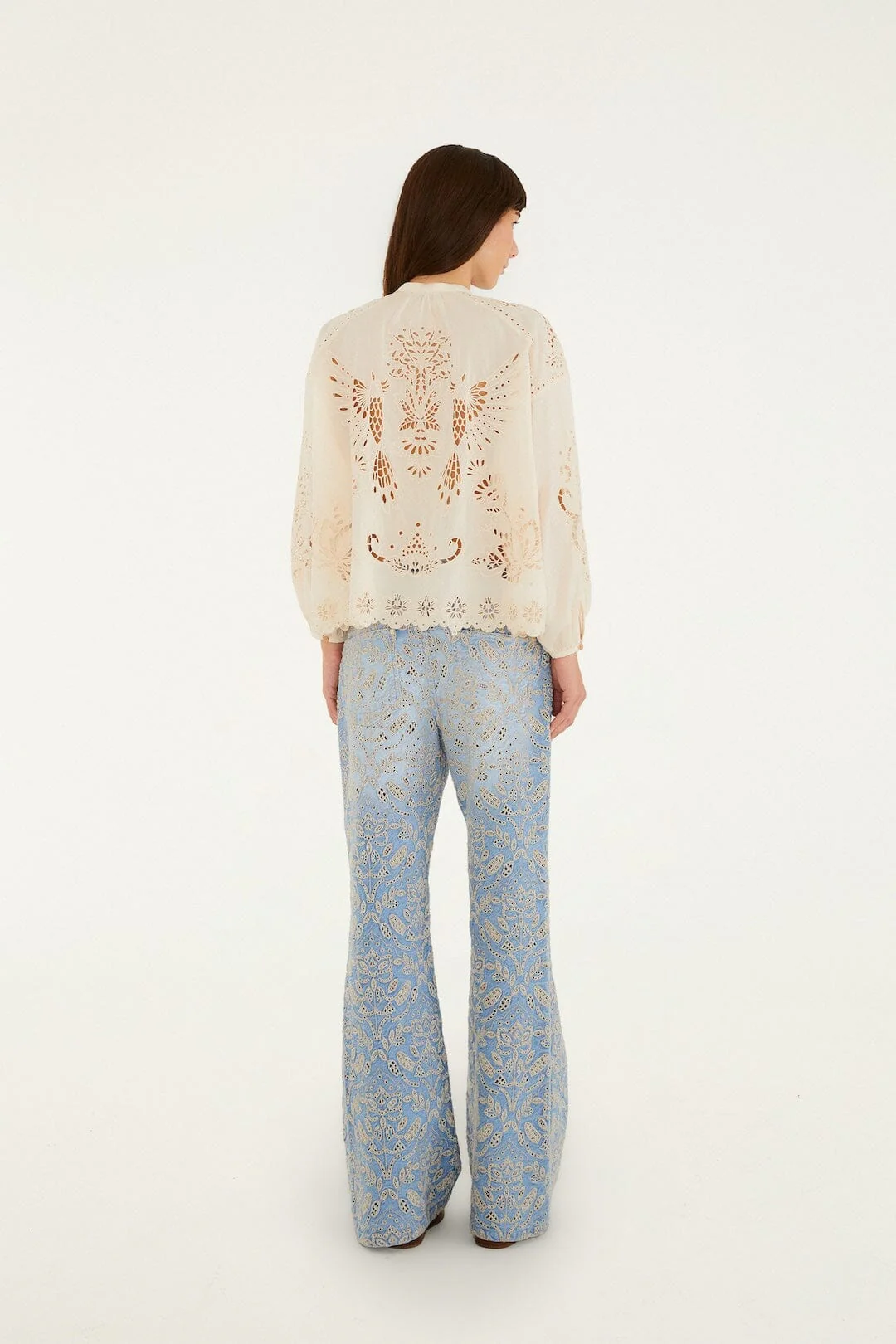 Denim Eyelet Pockets Flare Pants - Image 3