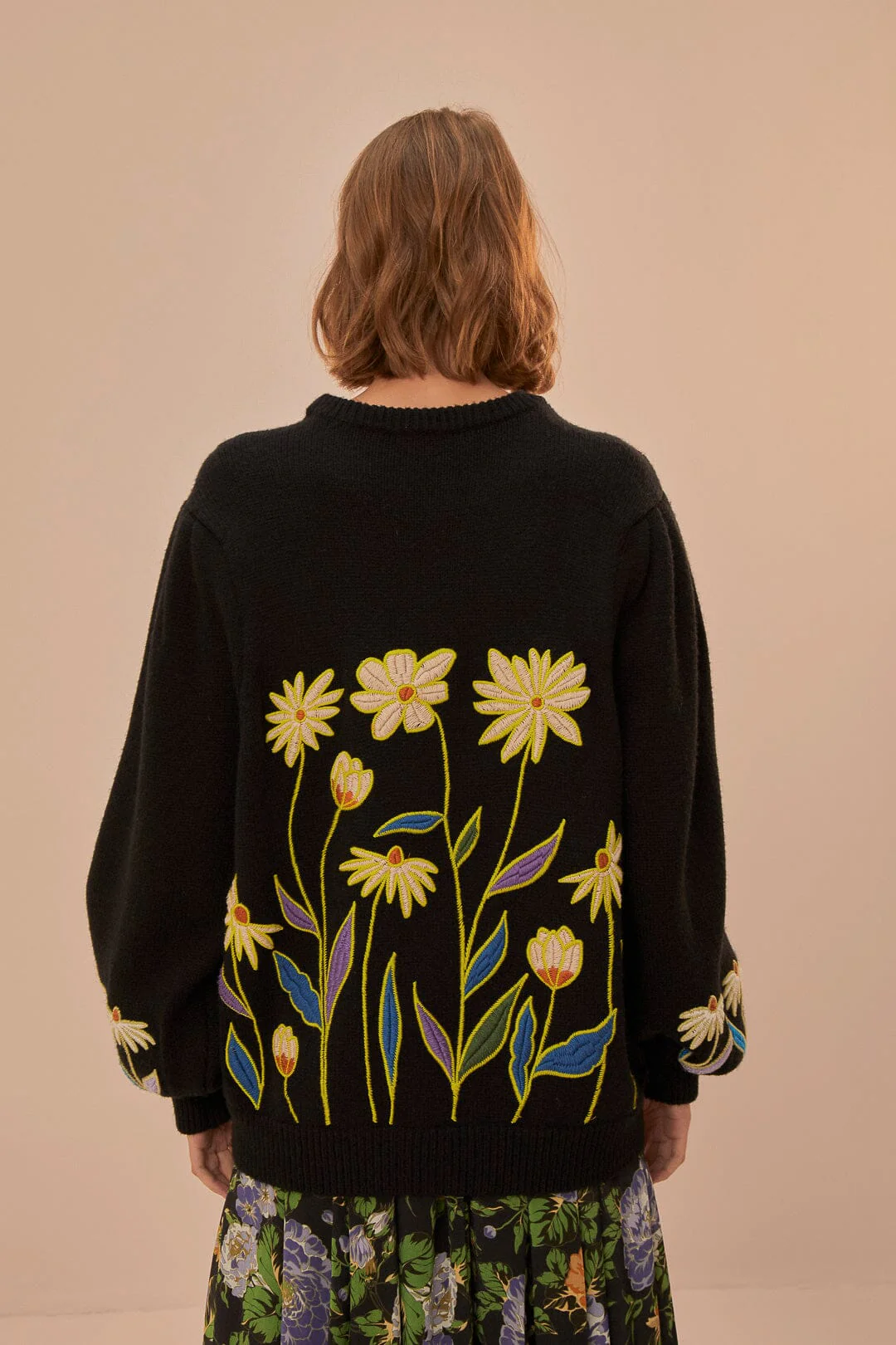 Black Farm Rio Flowers Embroidered Knit Sweater - Image 4