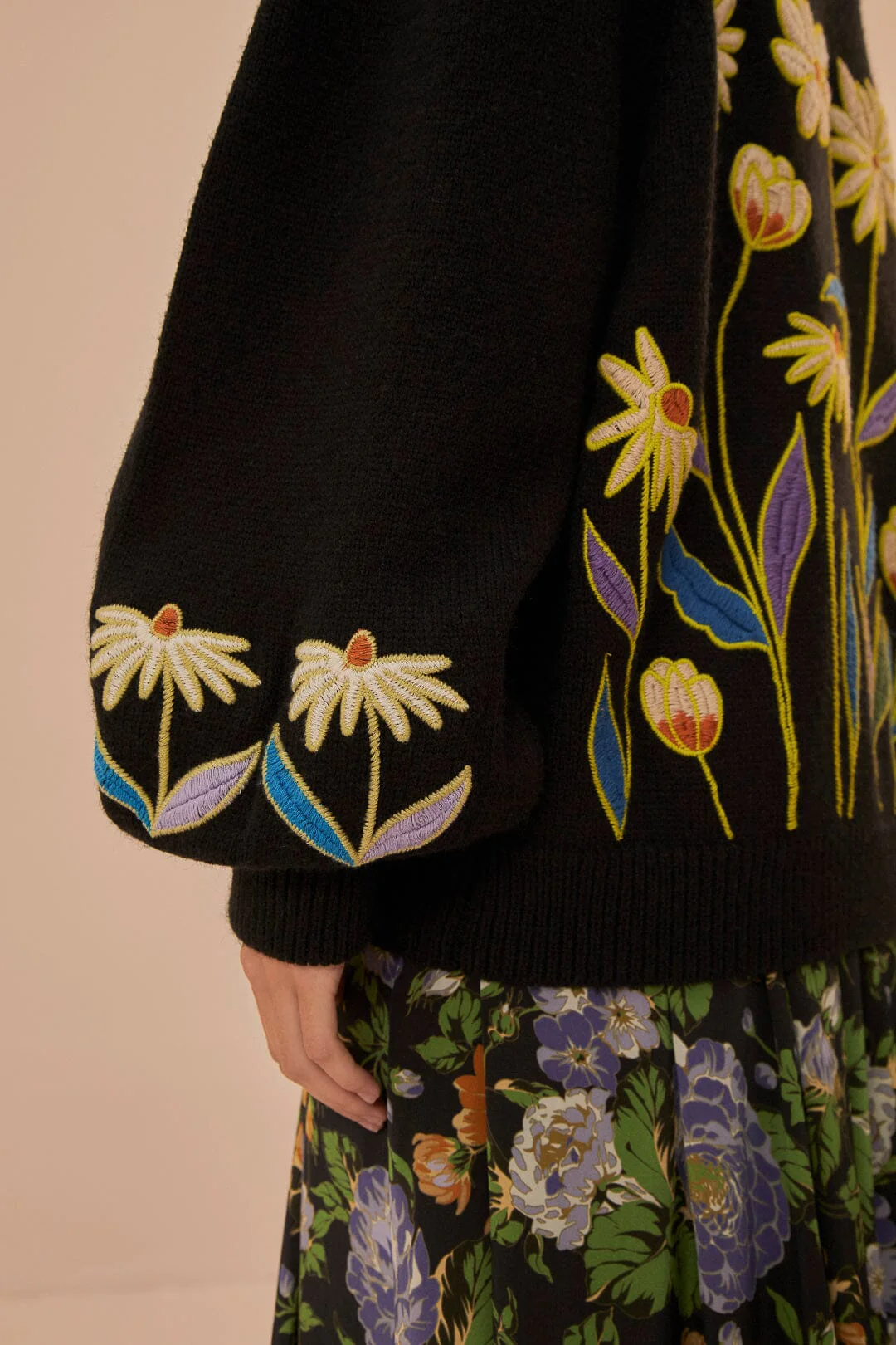 Black Farm Rio Flowers Embroidered Knit Sweater - Image 5