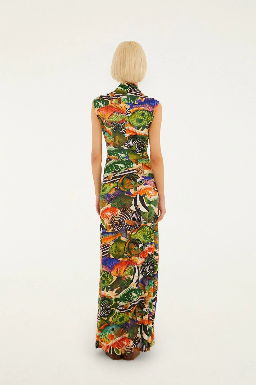 Multicolor Fish Sea Sleeveless Maxi Dress - Image 3