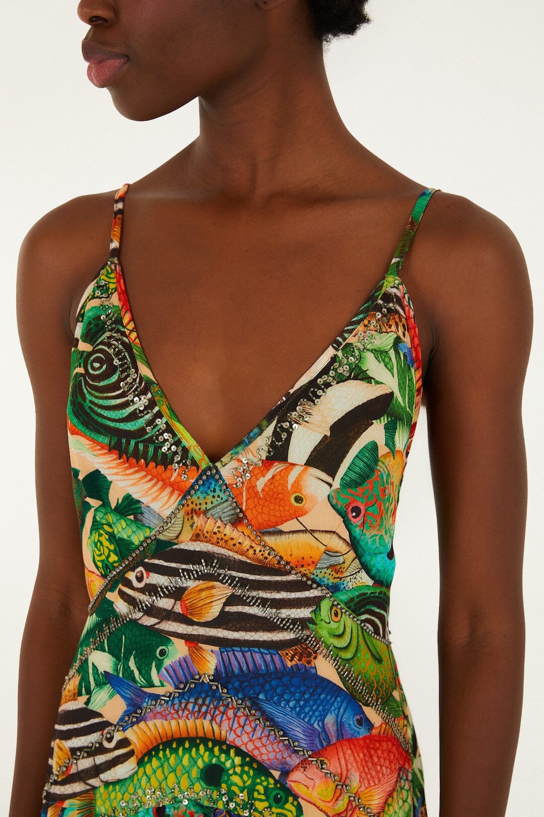 Multicolor Fish Sea Sleeveless Midi Dress - Image 2