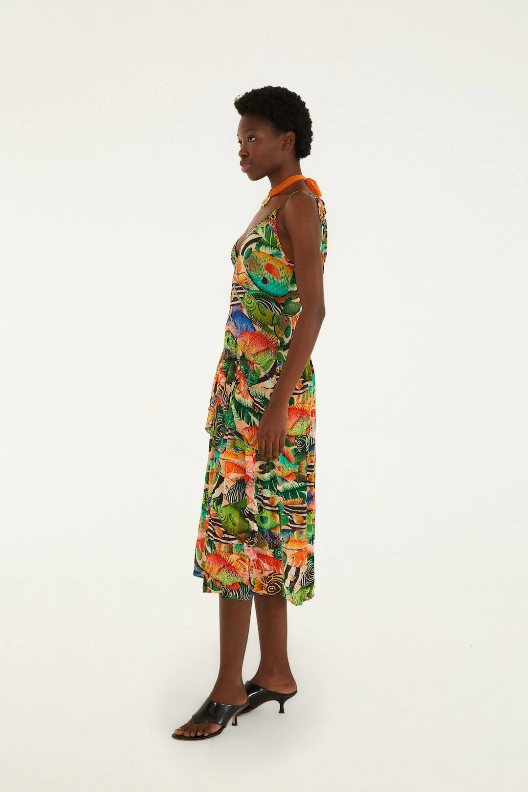 Multicolor Fish Sea Sleeveless Midi Dress - Image 4