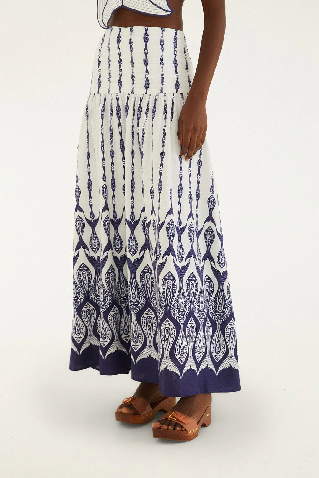 Off-White Fishes Flow Lenzing™ Ecovero™ Euroflax™ Maxi Skirt - Image 2