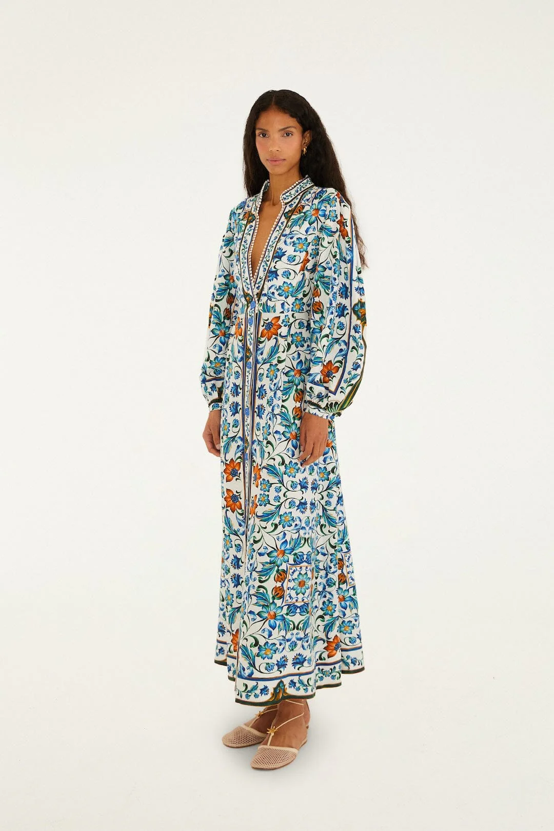 Off-White Flora Tile Lenzing™ Ecovero™ Euroflax™ Maxi Dress - Image 5