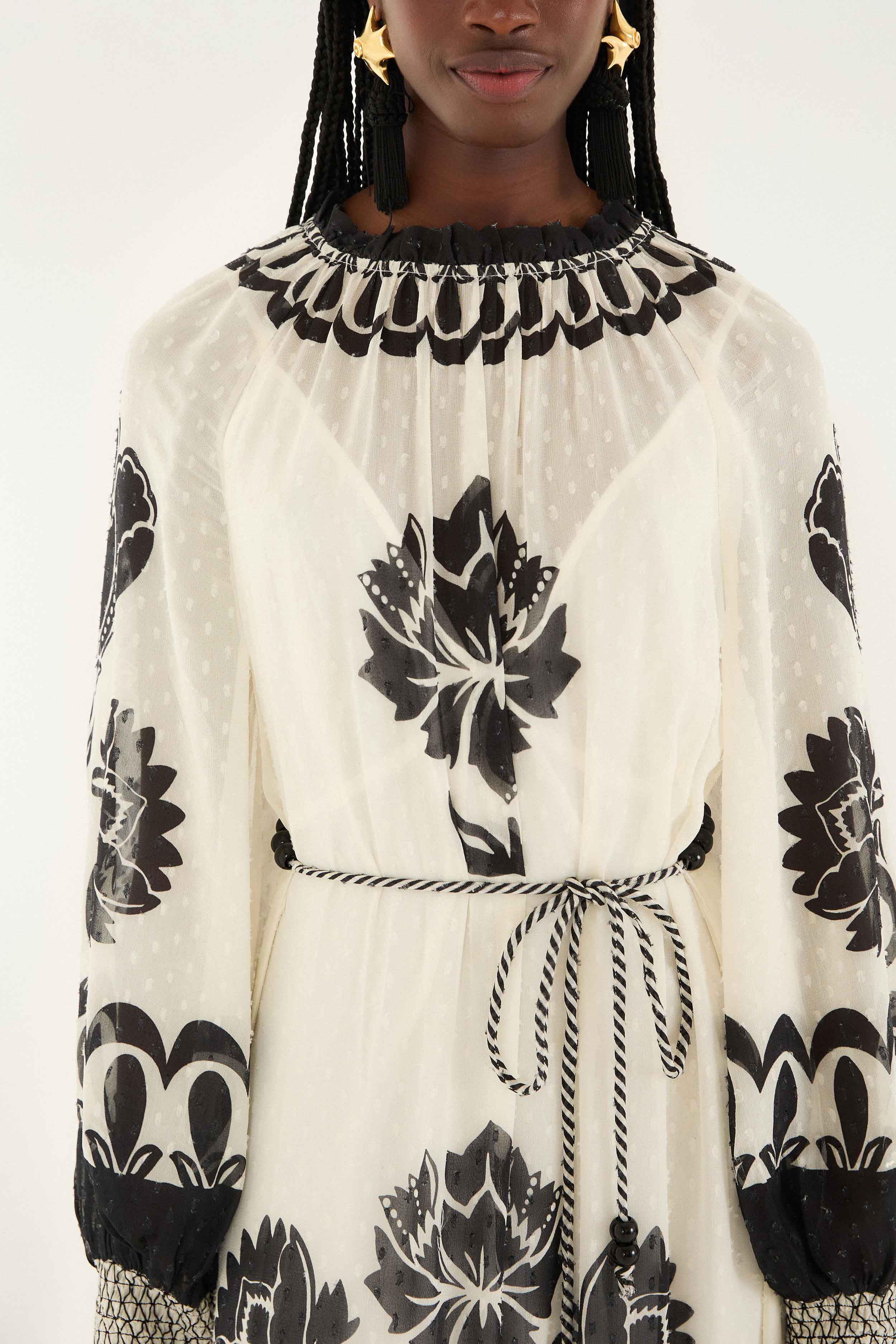 Cream Floral Arabesque Rope Belt Maxi Dress - Image 3