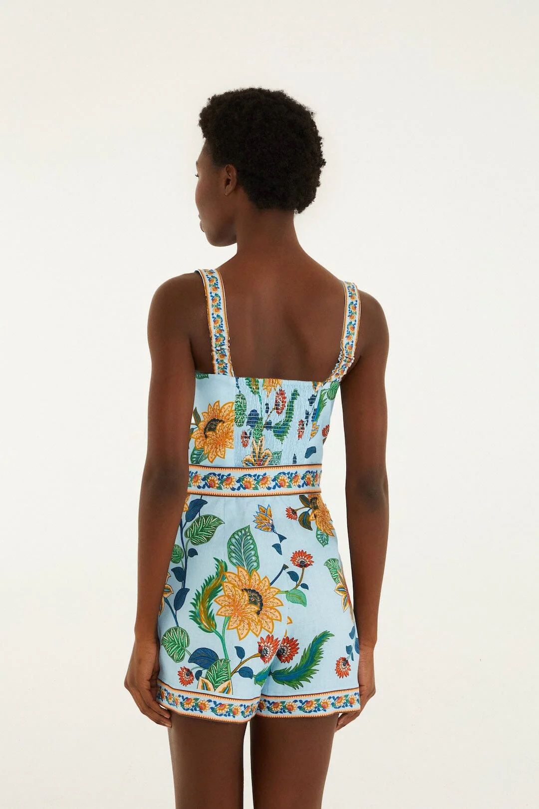 Light Blue Floral Delhi Euroflax™ Premium Linen Romper - Image 3